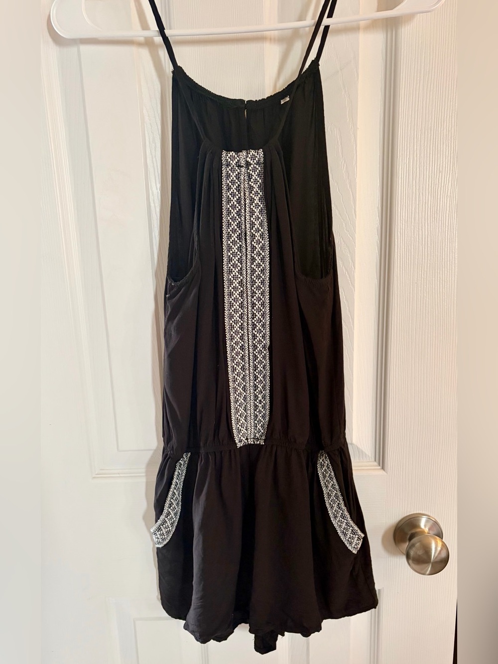 Black Embroidered Strappy Romper - Women's